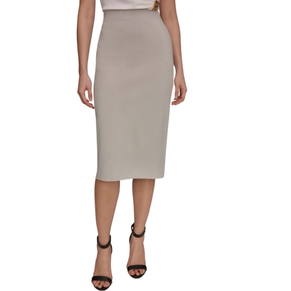 Donna Karan Knit Sweater Suiting Style Tuscan Gray Pencil Skirt Size Small